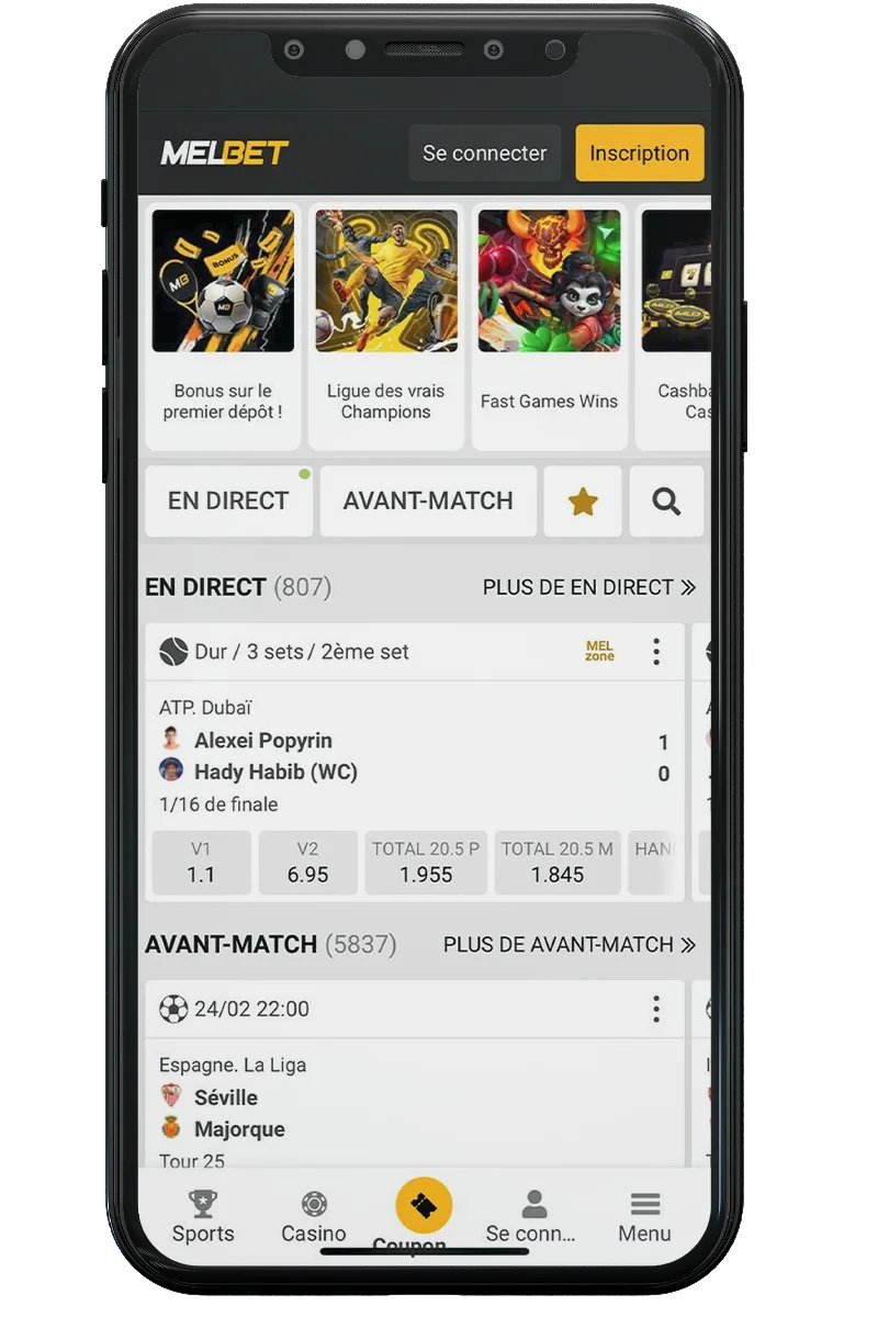 Page d'accueil des paris sportifs Melbet